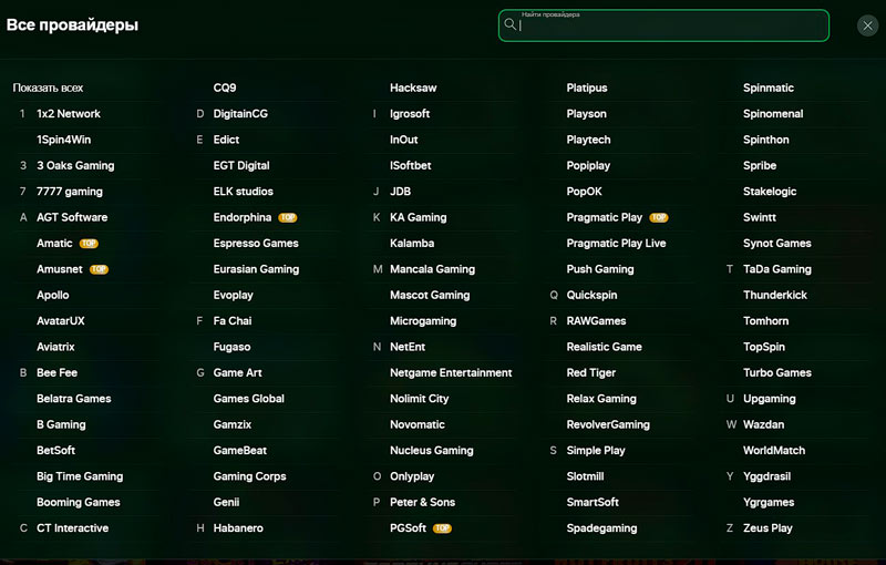 Провайдеры в Riobet Casino